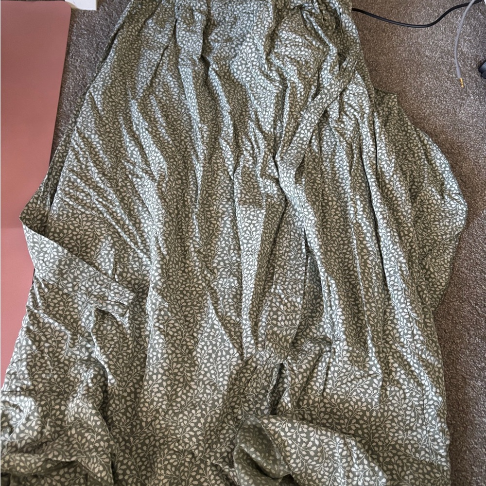ELF Green and White Maxi Asymmetrical Skirt Pleated A-line